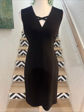 Calvin Klein Black Sleeveless Midi Sheath Dress with Crisscross Neckline SZ 2